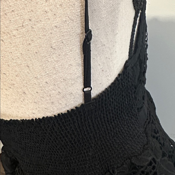 Kismet Black Textured Fabric Lace Top Camisole Y2K Smocked Back - Picture 5 of 8